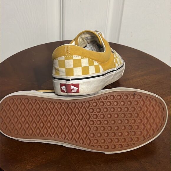 🔥VANS Off The Wall Lace Up Sneakers - Golden Yellow/White Checkered - EXCELLENT - Picture 10 of 11